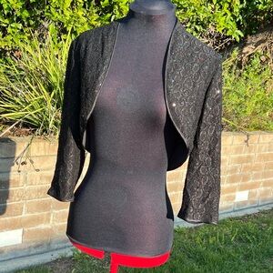 Petite L Jessica Howard Black Lace and Sequins Bolero Jacket